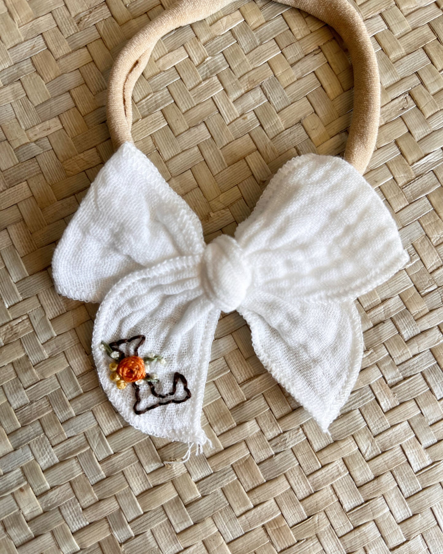 Personalized Gauze Fable Bows on Nude Nylon