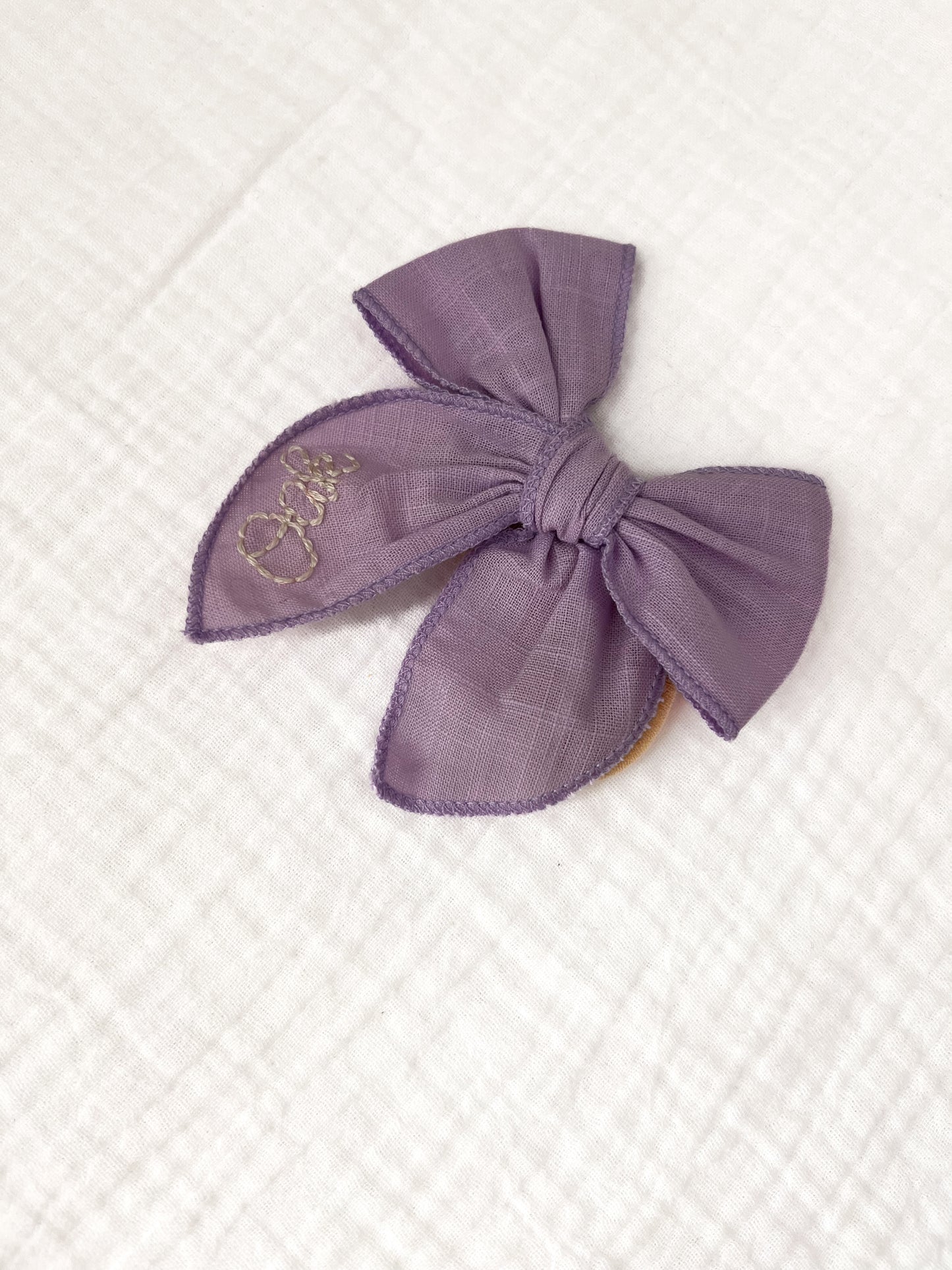 Personalized Linen Fable Bows on Nude Nylon