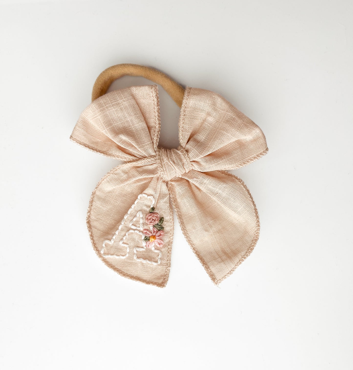 Personalized Linen Fable Bows on Nude Nylon