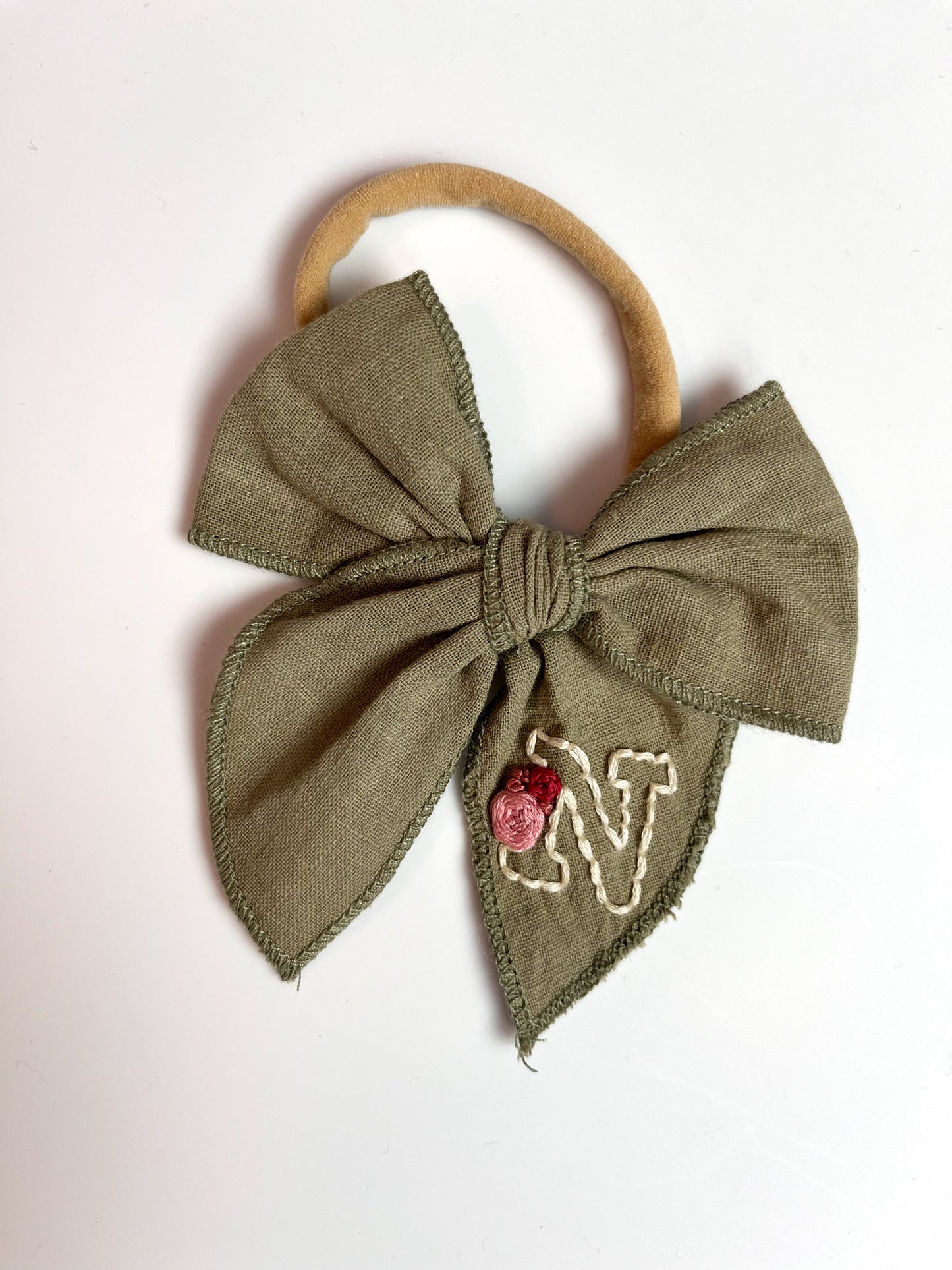 Personalized Linen Fable Bows on Nude Nylon