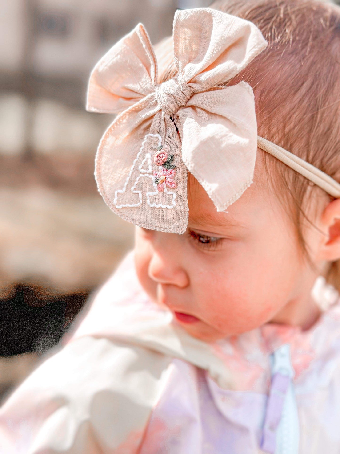 Personalized Linen Fable Bows on Nude Nylon