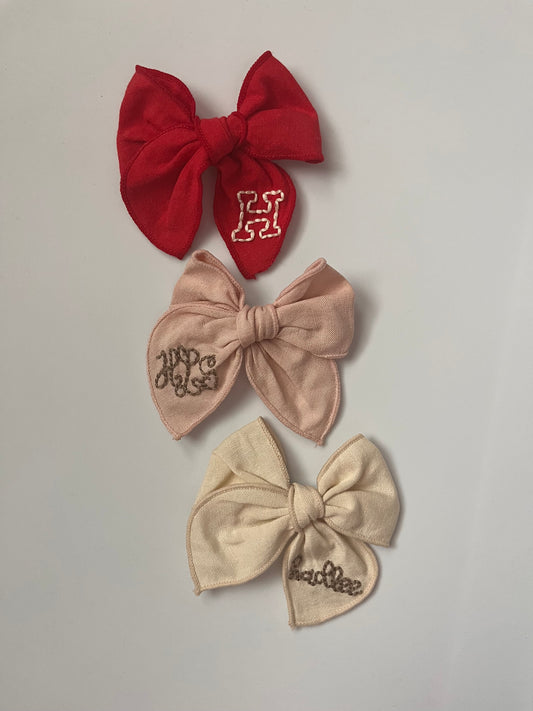 Personalized Linen Fable Bows on Flat Clips--MINI